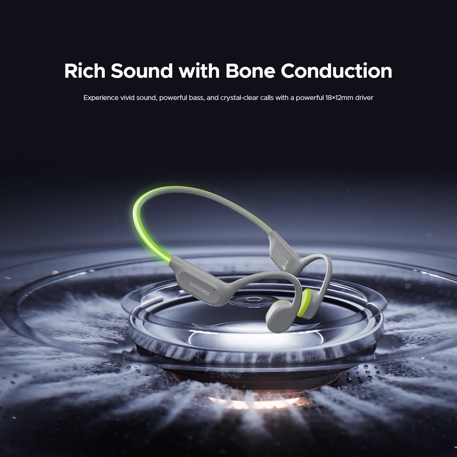 DOOGEE Bone Conduction Swimming Headphones, IP68 Waterproof Open Ear Headphones with 32GB MP3 Player, Bluetooth Audio and LED Safety Light