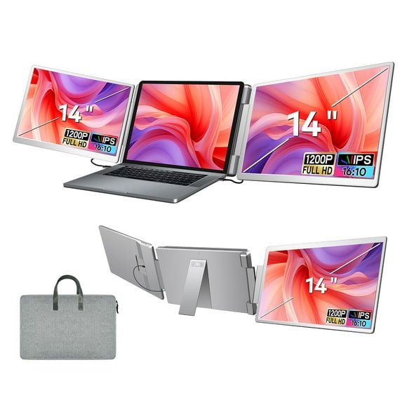 14" Portable Monitor for Laptop, Triple Screen Extender Travle for 12"-16.5" Laptops, 1200P FHD, Compatible with Windows, Surface, MacOS (with Pro chip/Max chip & M4 Chi