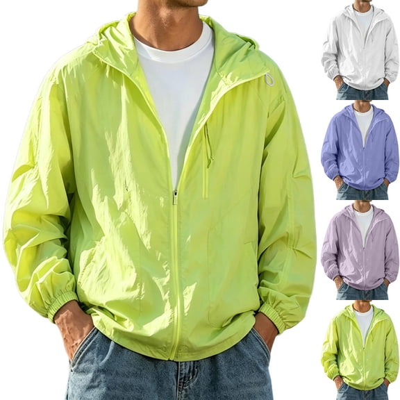 Men's UPF 50 Sun Protection Hooded Jacket, Lightweight Quick Dry Loose Fit Outdoor Windbreaker, Unisex Casual Summer Thin Coat Green