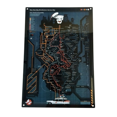 Ghostbusters NYC Subway Map Metal Wall Sign