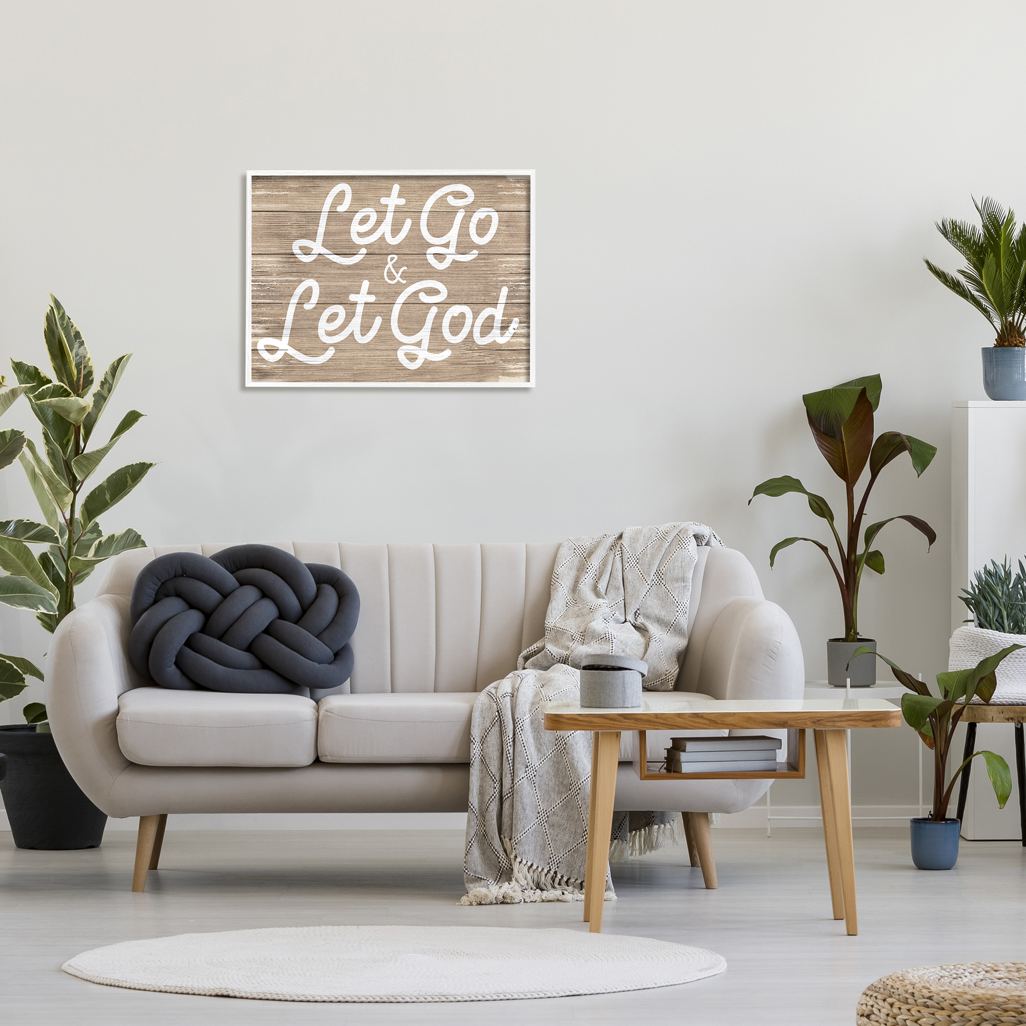 Stupell Industries Let Go & Let God Phrase Rustic Plank Pattern, 24 x 30, Designed by Daphne Polselli