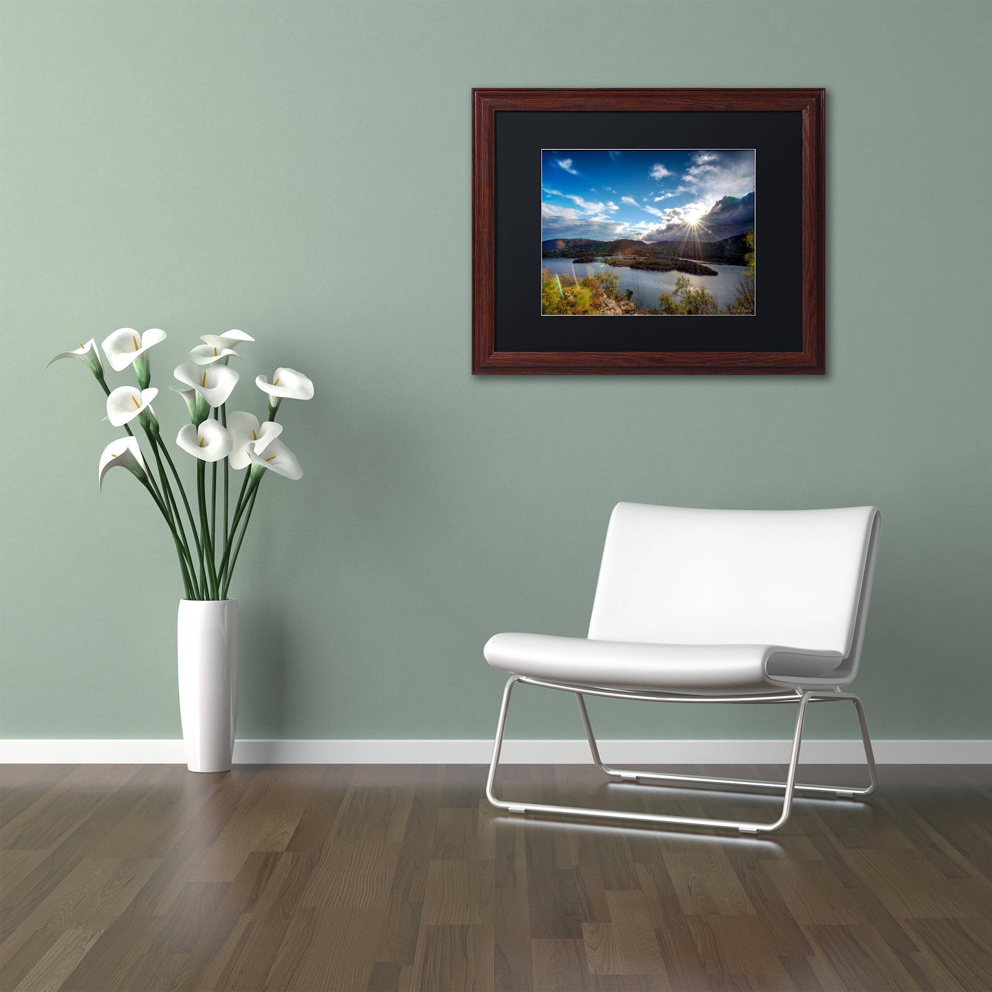 Trademark Fine Art "Sunset Over the Hudson" Canvas Art by David Ayash Black Matte, Wood Frame