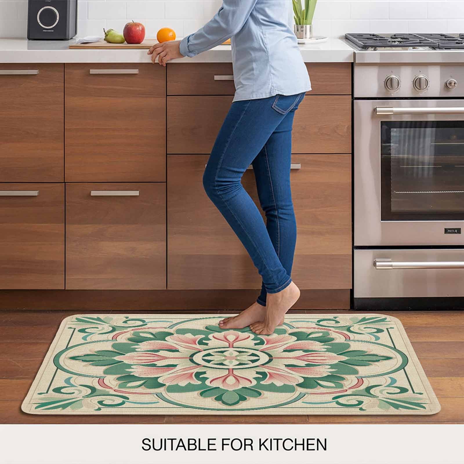 Pink Green Flower Doormat Outdoor Entrance 24"x36", Elegant Spring Floral Abstract Art Absorb Moisture Dirt Door Mats, Non-Slip Rubber Backing Floor Mats Indoor, Low-Profile Front Door Rugs