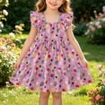 thumbnail image 2 of Girls Summer Cute Dress Square Neck Ruffled Sleeveless Pleated A Line Dresses Casual Stylish Midi Sundress (8 Years, Purple), 2 of 6
