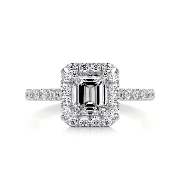 Blue Jewelry 14K White Gold Plated Rings - Wedding Rings - Emerald Cut Excellent 1.9 Ct Moissanite Rings - Halo Moissanite Rings - Eternity Moissanite Rings