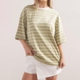 thumbnail image 4 of Oversized Shirts for Women Casual Stripe Loose Crew Neck Short Sleeve T Shirt Fashion Elegant Breathable Basic Work Tee Vacation Clothes Green XXL, 4 of 8