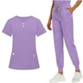 thumbnail image 3 of Scrubs for Women 2 Piece Set, Womens Short Sleeve V Neck Top & Jogger Pant Workwear Outfits with Pockets (2XL, Purple), 3 of 8