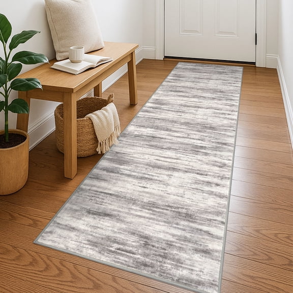 iOhouze Runner Rug 2x7 Kitchen Runner Rugs Non-Slip Washable Soft Print Distressed Carpet Runner for Entryway Bathroom Laundry Room Foyer，Grey/Light Beige/Brown
