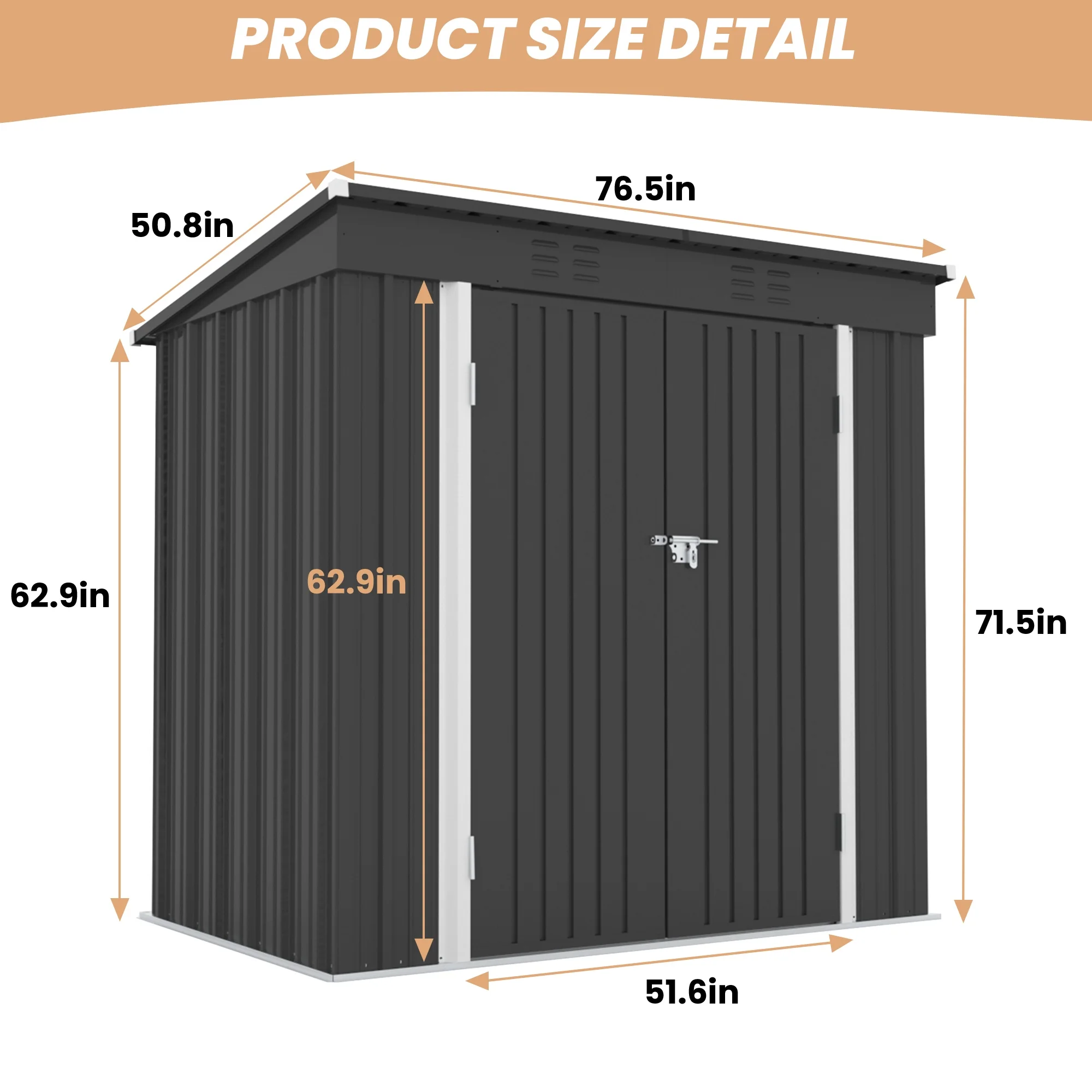 Segmart Outdoor Storage Shed, 6x4FT Galvanized Steel Metal Bike Shed with Lockable Door, Waterproof Outdoor Garden Storage Tools Shed with Apex Roof, for Garden, Backyard, Gray