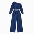thumbnail image 4 of Xinoom Women's 2 Piece Off Shoulder Sweatshirt Set, Long Sleeve Slouchy Top & Elastic Waist Wide Leg Pants, Soft Matching Outfit, Gift for Ladies, Casual Hangout Navy,M, 4 of 6