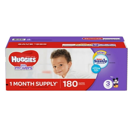 Huggies Little Movers Diapers Size 3 - 180 ct. ( Weight 16- 28 lbs.) - Bulk Qty, Free Shipping - Comfortable, Soft, No leaking & Good nite Diapers