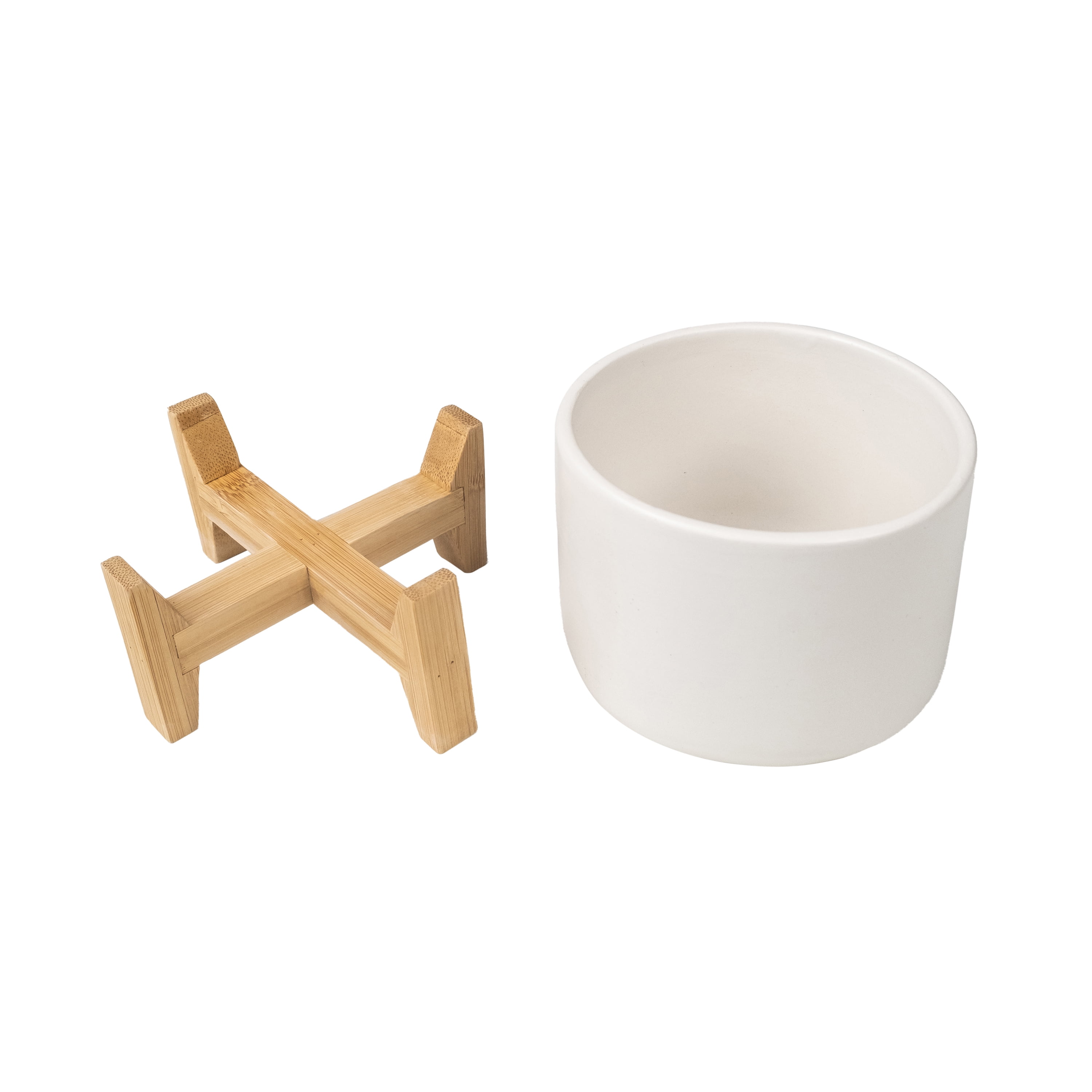 Mainstays 4IN White Ceramic Planter with Bamboo Stand
