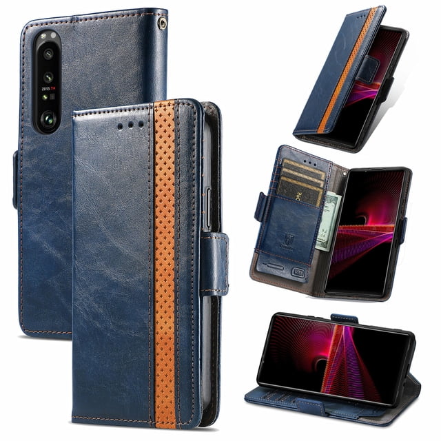 Case for Sony Xperia 1 III Cover Leather Wallet Folio Case Book Design Flip Magnetic Closure - Blue