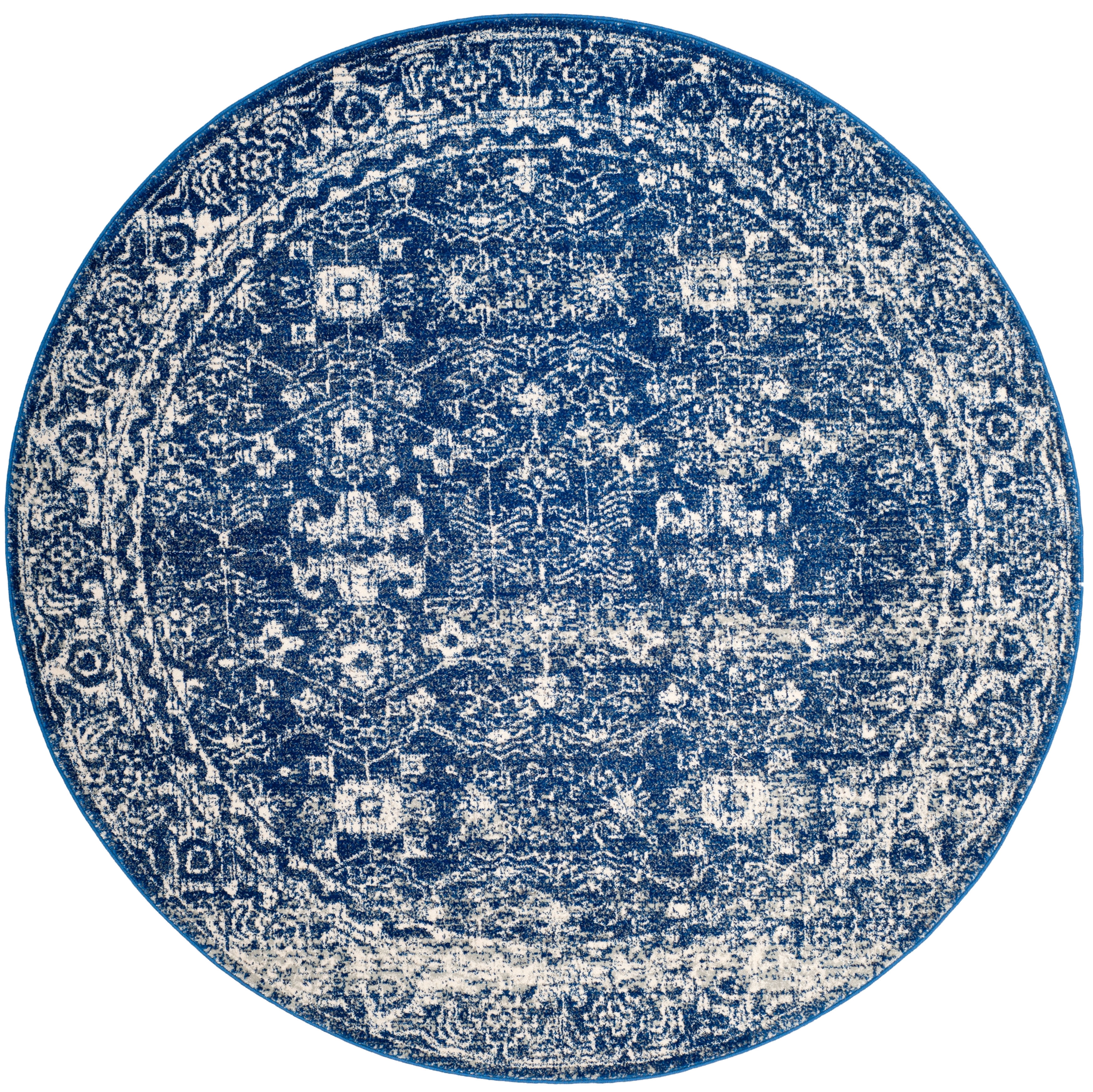 SAFAVIEH Evoke Ronald Bordered Area Rug, Navy/Ivory, 5'3" x 5'3" Round