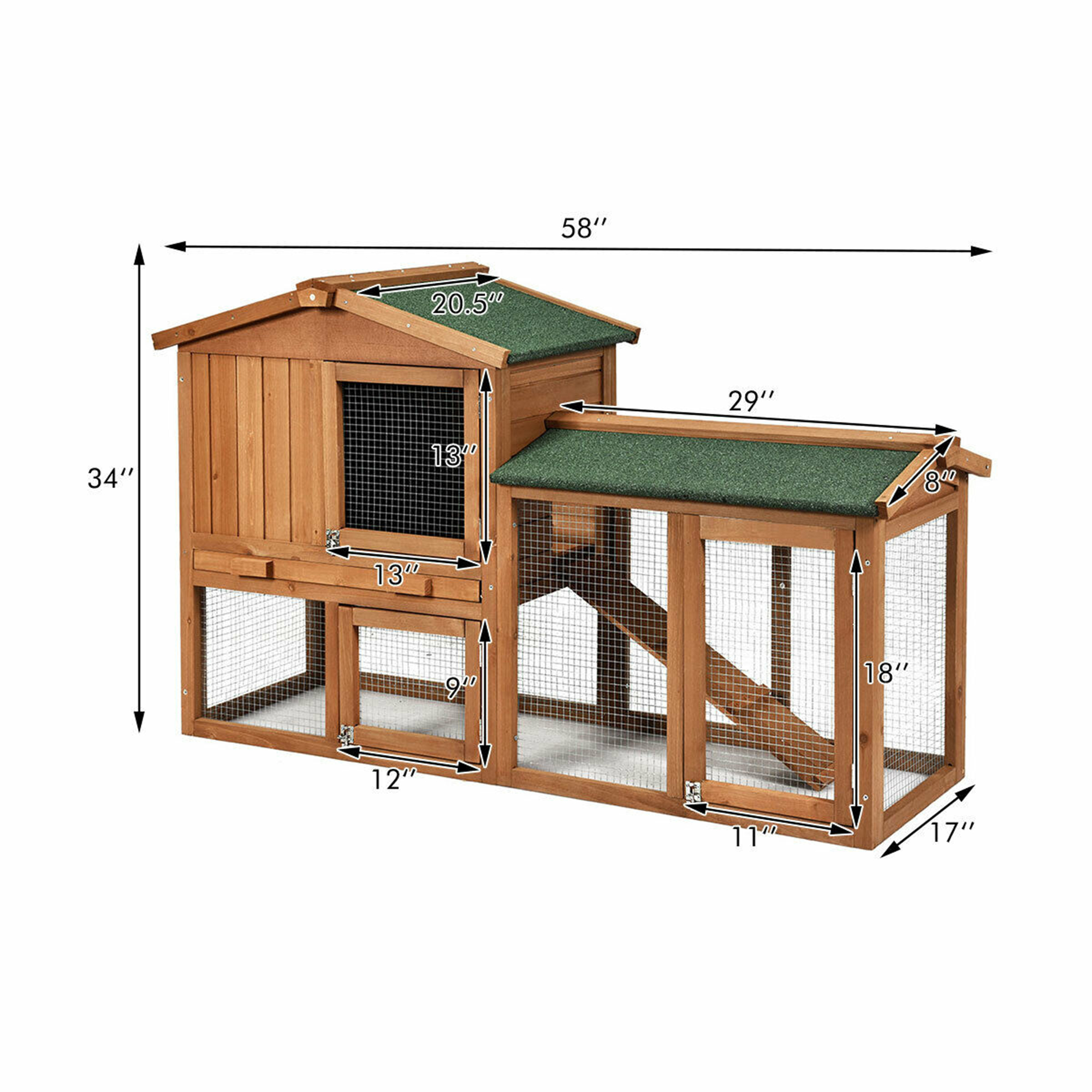 Gymax 58'' Wooden Rabbit Hutch Large Chicken Coop Weatherproof Indoor ...