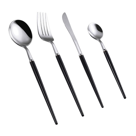 Silverware Set with Solid color handle, 4-Piece Stainless Steel Flatware Set, Kitchen Utensil Set Service for 1 - black