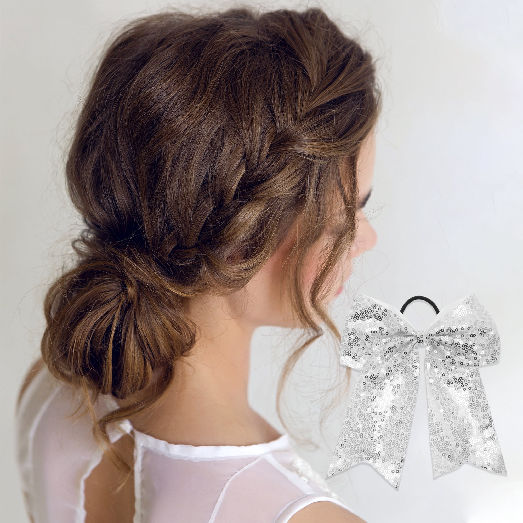 NOMADIC NOOK Elegant Sequins Bow Hair Ties for Home 5 Pcs White Yellow Purple Black Pink