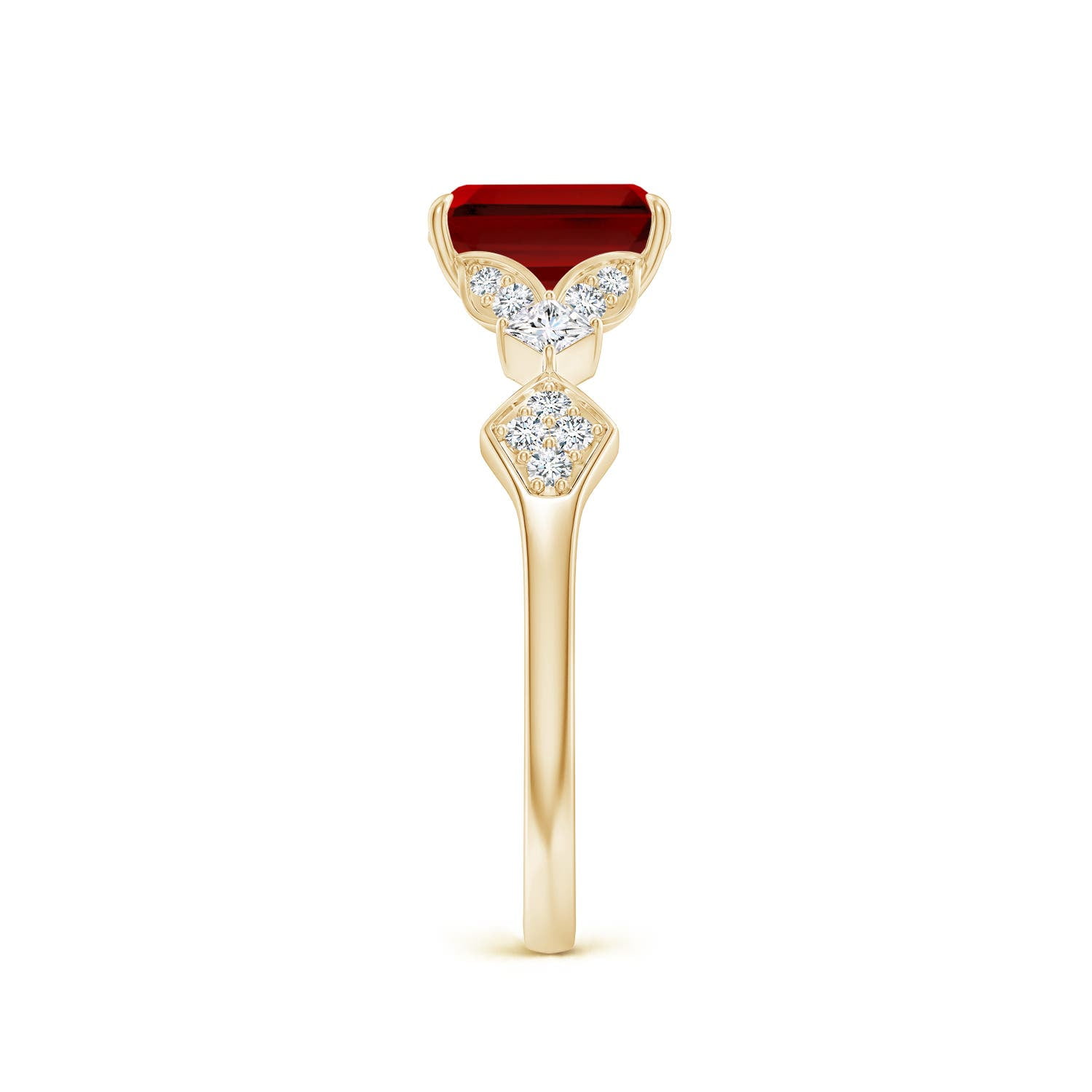 ANGARA Lab Grown 1 Ct Vintage Style Ruby Engagement Ring with Leaf Motifs for Women in 14K Yellow Gold (Size-7x5mm) | July Birthstone, Anniversary, Jewelry Gift for Women | Lab-Grown Ruby Ring