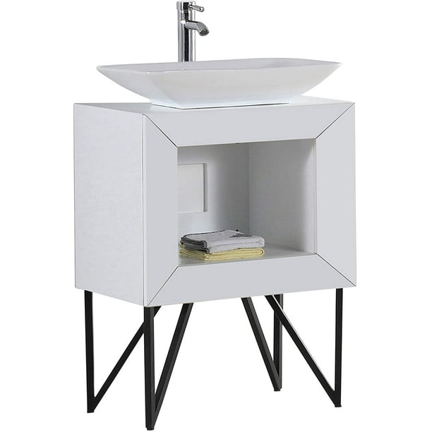 Maxi 30 Bathroom Vanity Set White Matte And Black Legs With Vessel Sink Com - Bathroom Vanity Black Legs Maxi 30 Bathroom Vanity Set White Matte And Black Legs With Vessel Sink Com - Bathroom Vanity Black Legs