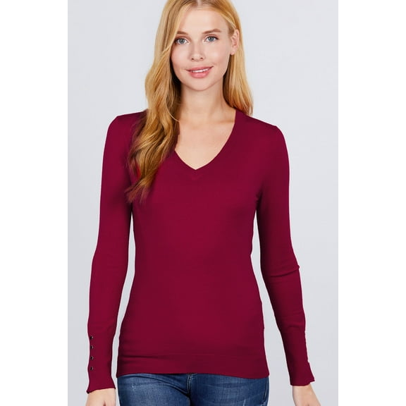V-neck Sweater W/rivet Button