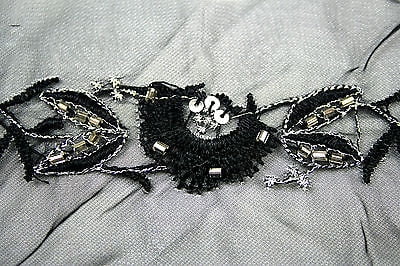 Lily Black 2-3/8" Silver Beaded Sequin Embroidery Organza Trim Lace Insertion
