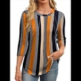 thumbnail image 2 of Blusas de Mujer con Mangas 3/4, Cuello Redondo, Túnicas Casuales, Camisas Plisadas Básicas, Corte Holgado, 2025 Rayas Verticales S, 2 of 5