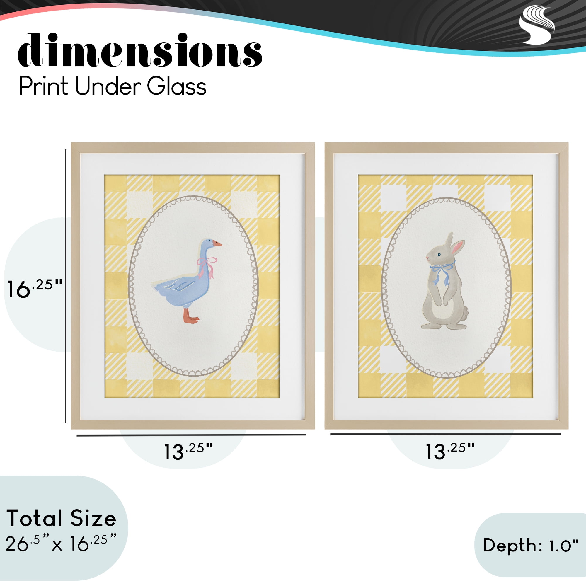Stupell Industries Goose & Bunny Yellow Gingham 2 Piece Birch Framed Print Under Glass Set, design by The Paper Curator