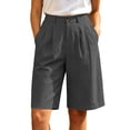 thumbnail image 2 of Women's Wide Leg Shorts Baeitkot Women's High Waisted Shorts Pleated Wide Leg Knee Length Casual Shorts with Pockets for Work Office Dark Gray M, 2 of 9