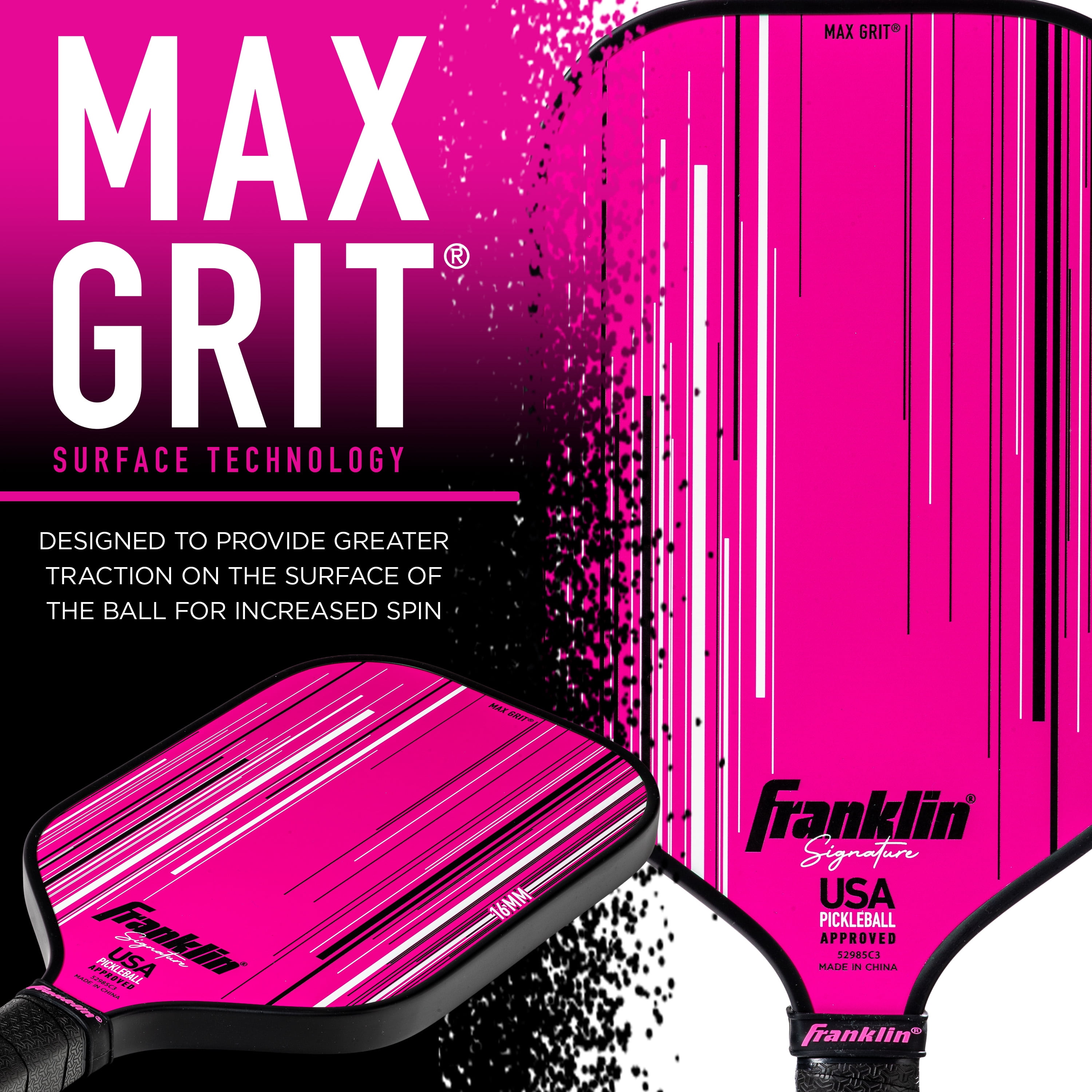Franklin Sports Signature Series MaxGrit Pickleball Paddle - 16mm Poly Core - Pink - 7.9-8.3oz