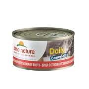 Angle View: (12 Pack) Almo Nature Daily CompleteTuna Dinner with Salmon in Broth Grain Free recipe Wet Canned Cat Food 2.47 oz. Cans