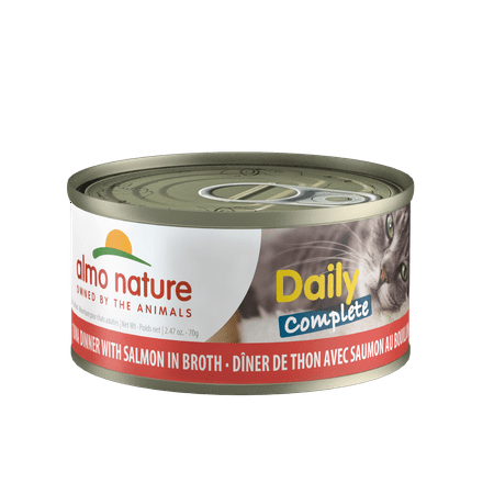 (12 Pack) Almo Nature Daily CompleteTuna Dinner with Salmon in Broth Grain Free recipe Wet Canned Cat Food 2.47 oz. Cans