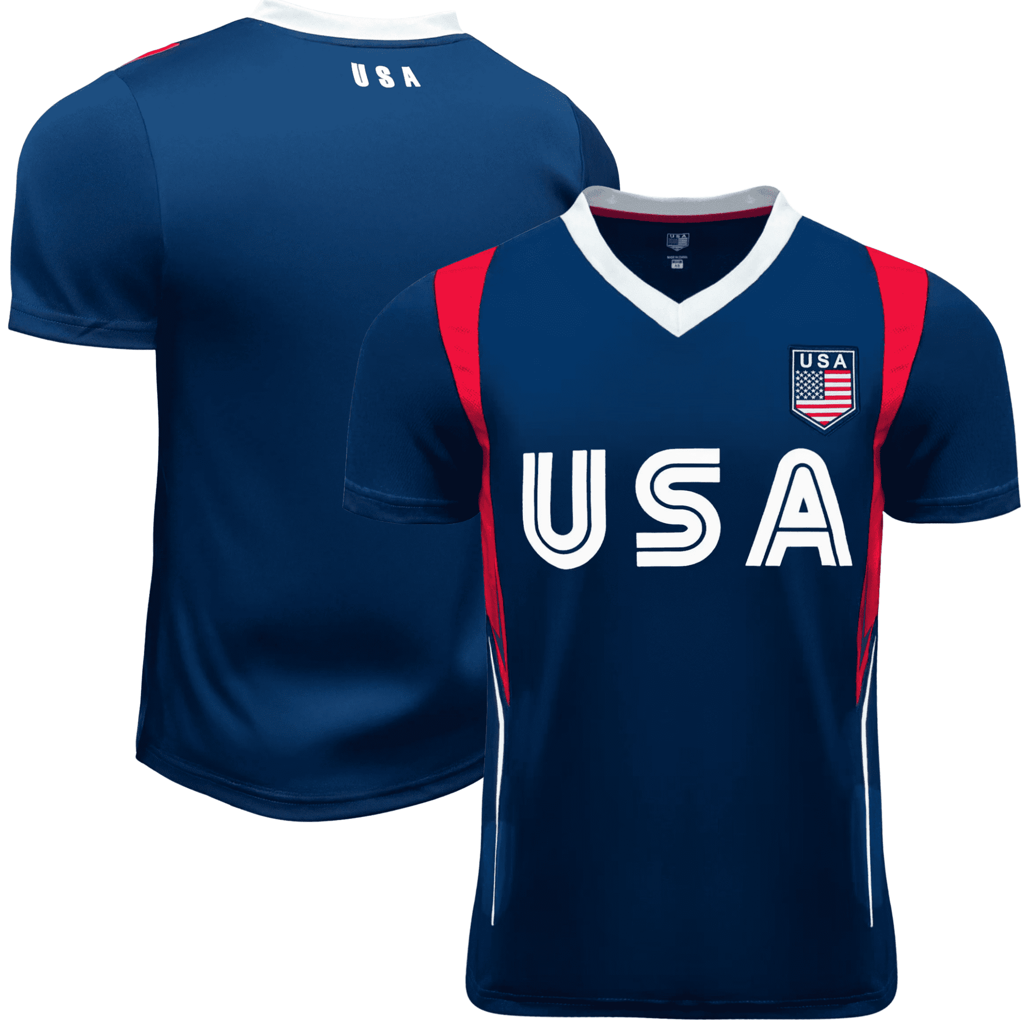 Just 4 Kicks Inc USA Flag Soccer Jersey, Navy/Red/White, Polyester, YXS-XL