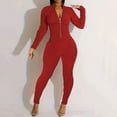 thumbnail image 2 of SMihono Bubble Texture Workout Jumpsuit for Women Zip Up Stand Collar Bodycon Romper Fashion Trendy One Piece Long Bodysuit Red 6, 2 of 6
