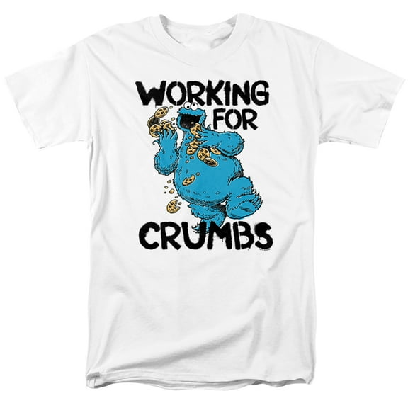 Sesame Street Cookie Monster Working for Crumbs Unisex Adult T Shirt (Large) White