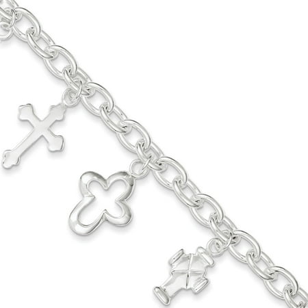 - Sterling Silver Multi-Cross Dangle Bracelet - 7.25 Inch - Toggle
