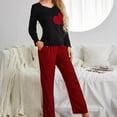 thumbnail image 6 of Leesechin Womens Sleepwear Set V- Neck Pajamas Autumn and Winter Christmas Plaid Love Long Sleeve Household Sets Black XL, 6 of 6