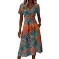 thumbnail image 5 of Minjewel Ladies Floral Casual Fashionable Short Sleeve V-Neck Dress for Spring Summer Women's Daily Casual Wear,Saffron,2XL, 5 of 6