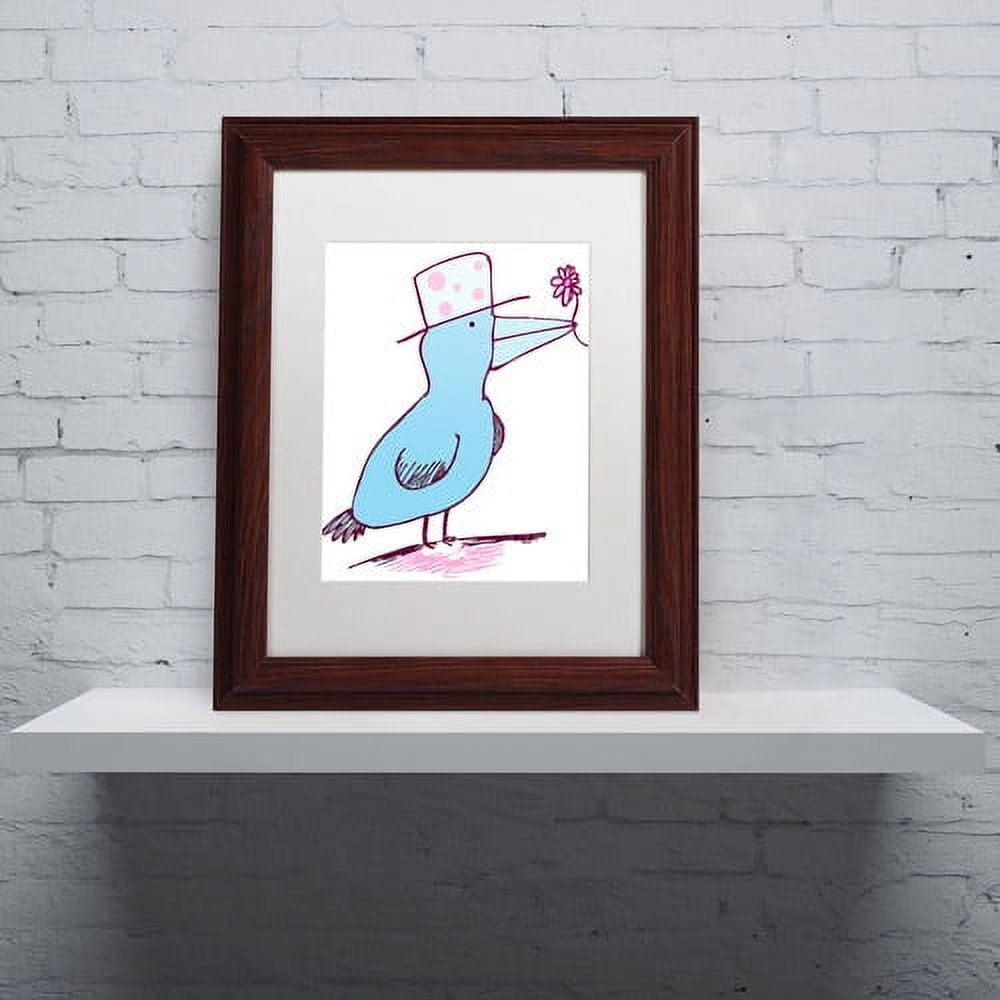 Trademark Fine Art "Flower Bird" Canvas Art by Carla Martell, White Matte, Wood Frame
