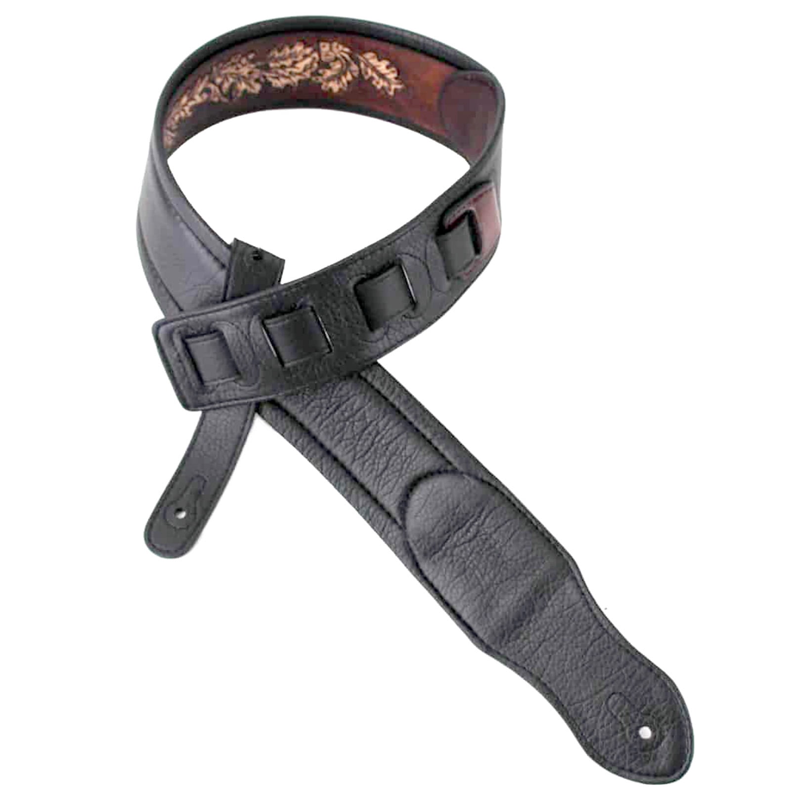 Walker & Williams KB-03-BRN Dark Walnut Brown Full Grain Center Block Carving Leather Padded Guitar Strap With American Eagle & Oak Leaves