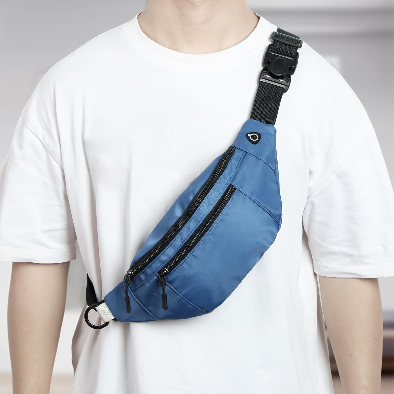 Kwuty 10PCS Crossbody Fanny Pack Large Capacity Waist Bag with Hidden Zipper Pockets Adjustable Strap Fanny Packs Waterproof Oxford Cloth Travel Belt Bag for Outdoor Shopping Travel Men Women,Black