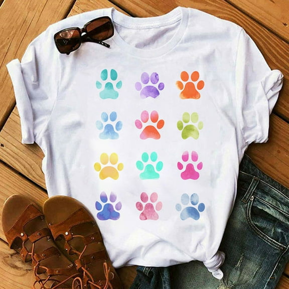 Tejiojio Essentials Short Sleeve Lady's Summer T-Shirt Women Printed Plus Size O-Neck s Cat Print Graphic Tee Tops