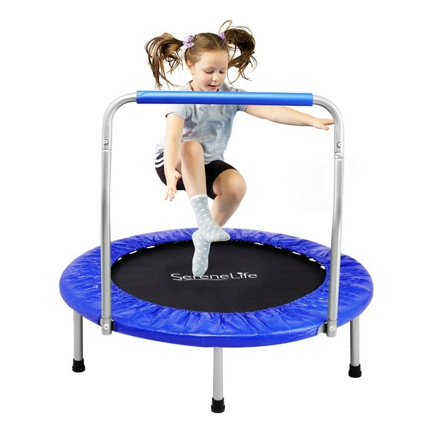 Trampolín Plegable de 91cm SereneLife, Trampolín Compacto para Ejercicio para Niños, Brincolin de Ejercicio con Mango de Espuma, Carga Máxima 68kg, para Interior/Exterior