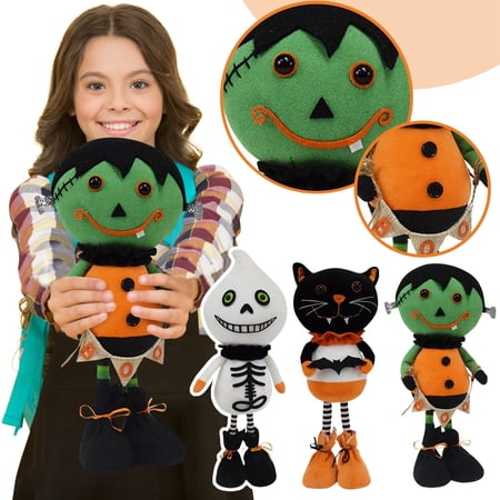 Halloween Zombie Stuffed Animal 13.7 in Green Undead Plush Halloween Indoor Decoration for Table Fireplace Trick Or Treat Halloween Party Gift (Green)