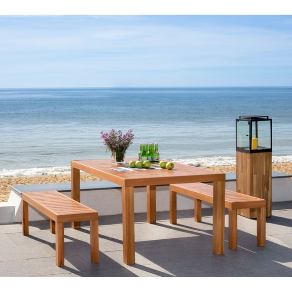 SAFAVIEH Dario Outdoor 3 Piece Contemporary Wood Dining Set, Natural