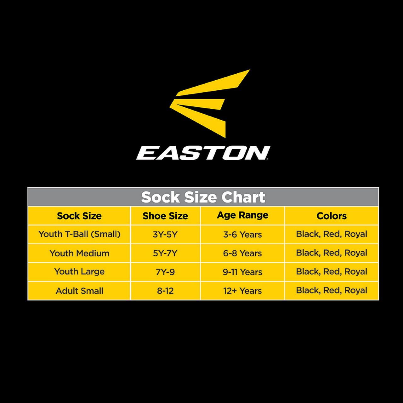 (2 pack) Easton Baseball/Softball Socks, Black, Tball Size