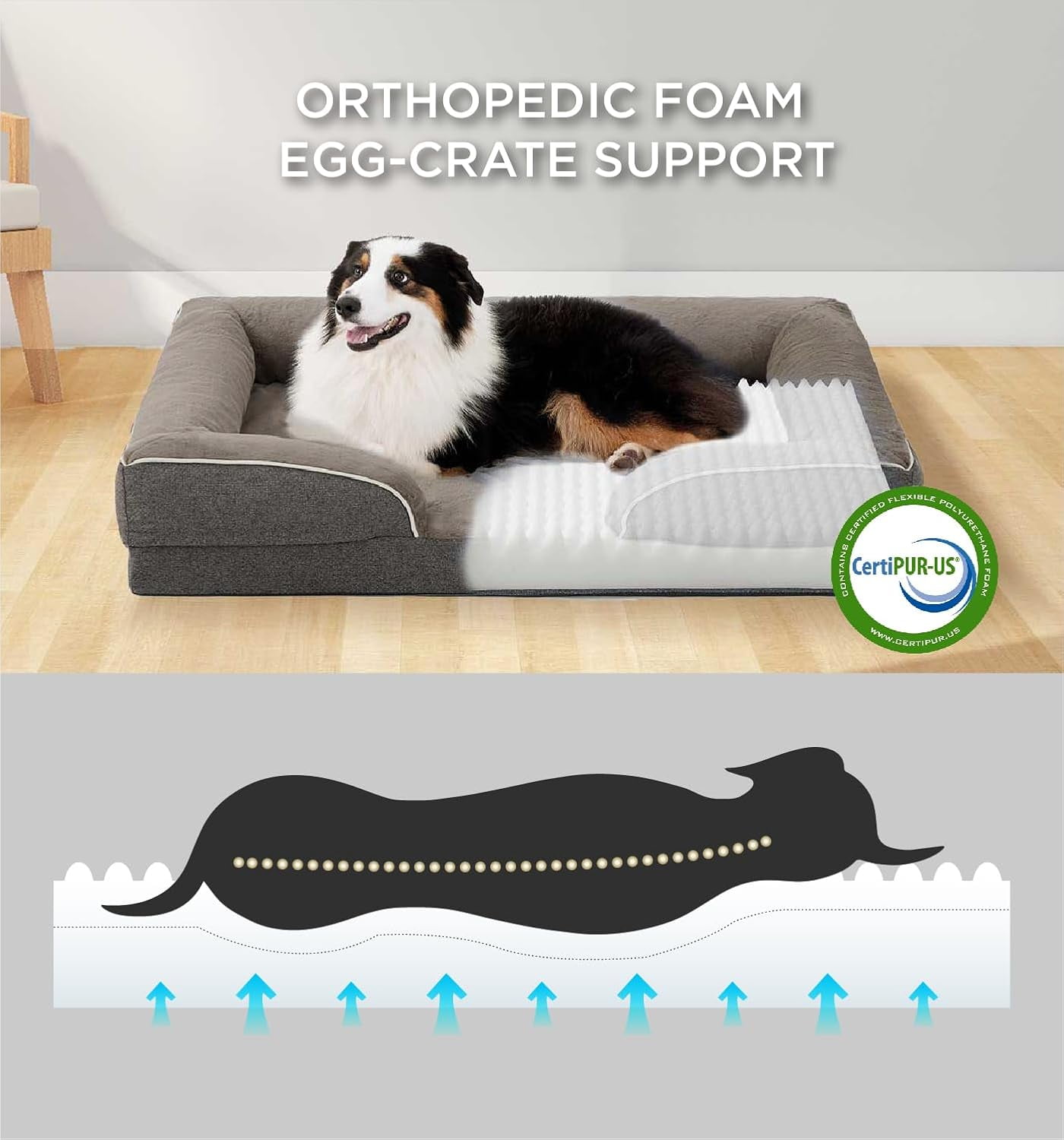 Orthopedic Dog Bed for Large Dogs, Supportive Foam Big Large Pet Bed Sofa with Washable Removable Cover, Waterproof Dog Couch Bed, Non-Slip Bottom and Egg-Crate Foam, Brown