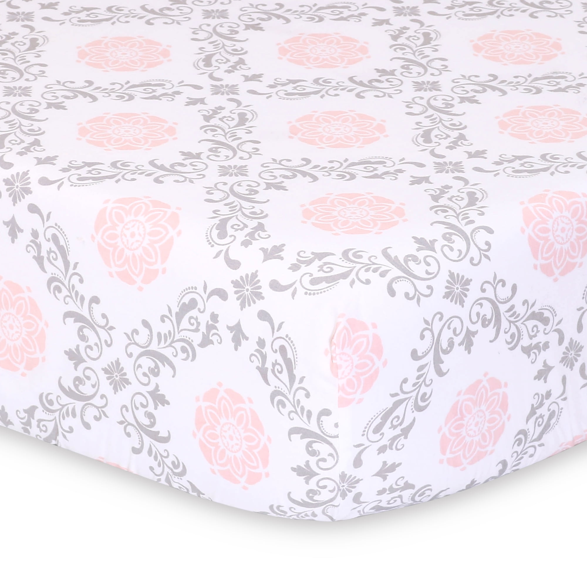 The Peanutshell Pink Floral Fitted Crib Sheet for Baby Girls, Brianna