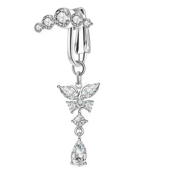 304 Stainless Steel Pave Clear Cubic Zirconia Clip on Belly Rings Stainless Steel color Butterfly 39mm