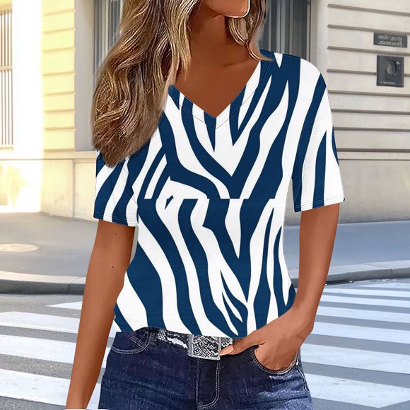 Nuoqisi Women's Fashion Casual Printed V-Neck Short Sleeve T-Shirt - Soft and breathable for daily wear, casual meetups, and versatile minimalist styling