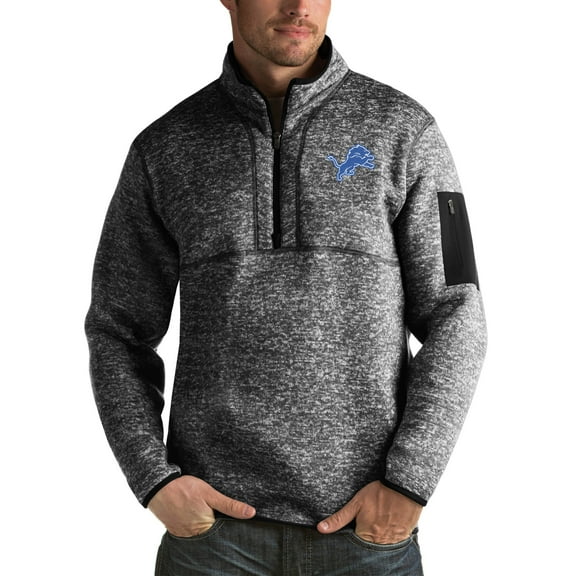 Men's Antigua Heather Black Detroit Lions Fortune Big & Tall Quarter-Zip Pullover Jacket